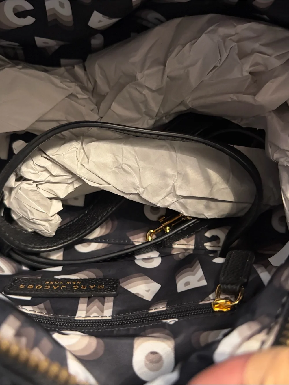 Marc Jacobs Black Pebbled Leather Satchel with Gold Hardware